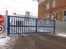Распашные ворота серии ADS 400, заполнение "алюминий", цвет RAL9016/5010,  Вид с улицы.
